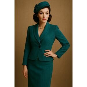 Vintage Samuel Robert by Peter Hatsi Androu Teal Ultra Suede Skirt Suit
